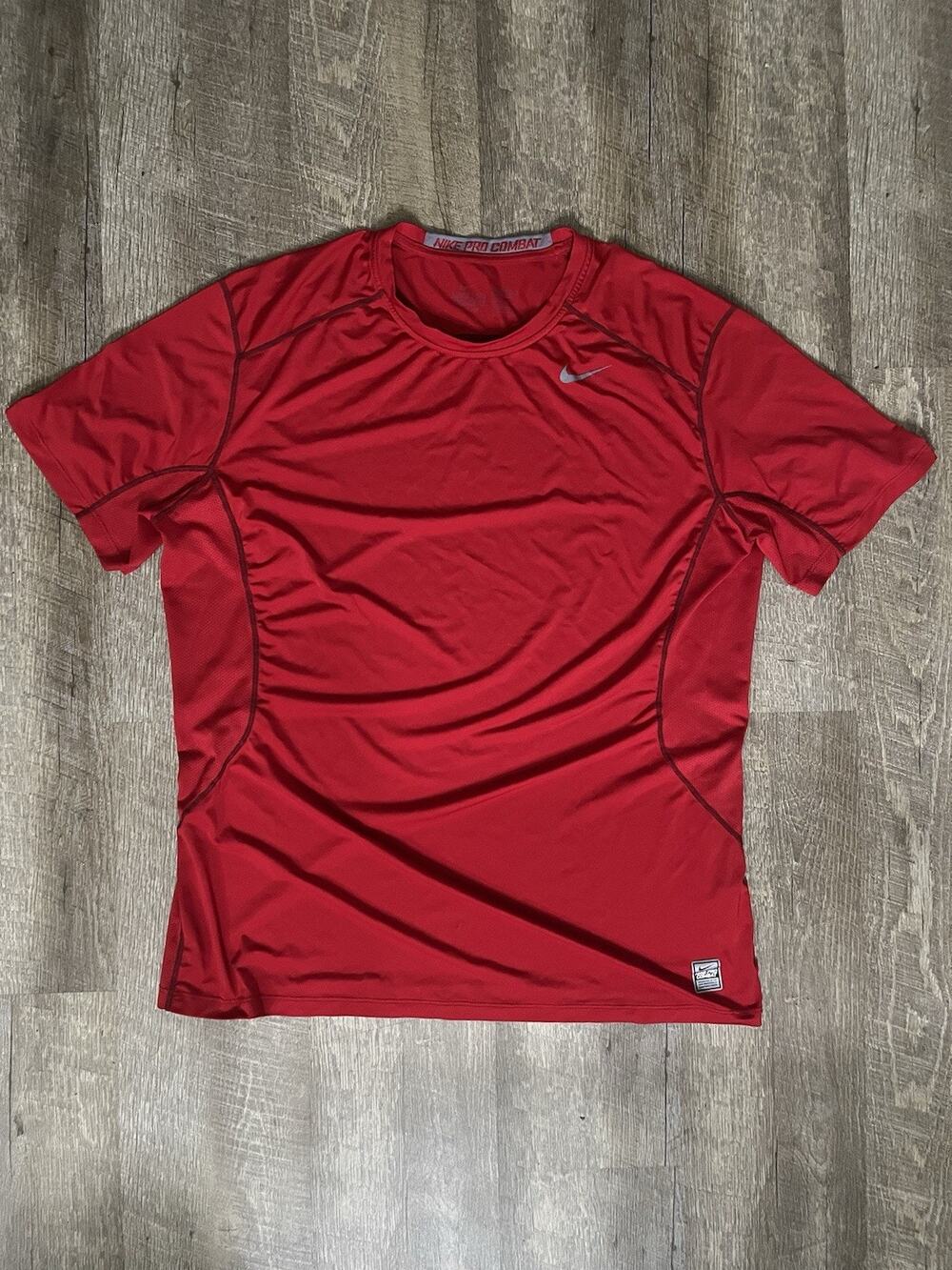 Nike Pro Combat Dri-Fit Shirt Men 2XL Red Compression Athletic Gym Training Tee